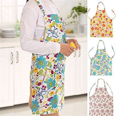 Juenana Waterproof Kitchen Aprons Home Cooking Flower Print Aprons With Pocket Light Blue Cute
