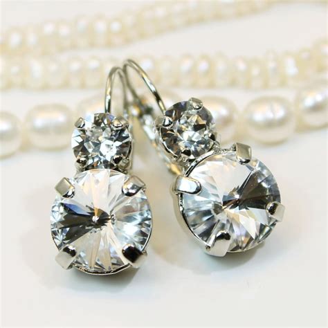 Clear Crystal Drop Earrings Bridal Swarovski Clear Earrings Etsy