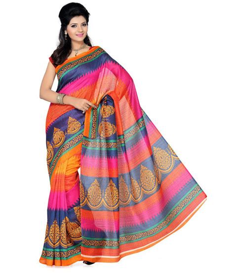 Aisha Multi Color Bhagalpuri Silk Saree With Blouse Piece Pack Of 2 Buy Aisha Multi Color