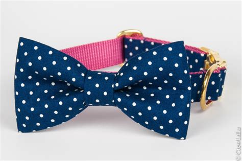 White On Navy Preppy Dot Bow Tie Dog Collar By Crewlala On Etsy