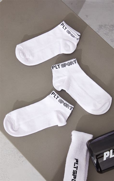Plt White 3 Pack Sport Ankle Socks Prettylittlething Usa