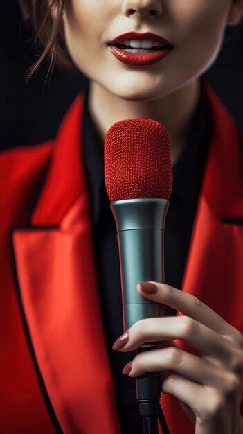 Premium Ai Image Singer At Microphone Woman Singing And Holding Mic