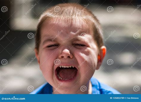 Angry Little Boy With Sad Expression Screaming And Crying Stock Image