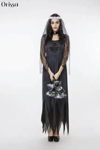 zombie bride costume adult womens sexy halloween costume female black lace voile vampire dead