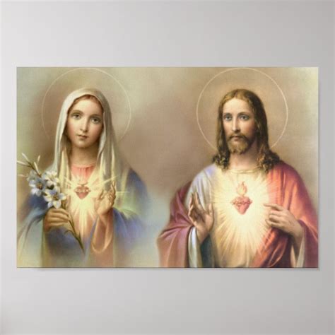 Sacred Heart Jesus Immaculate Mary Religious Poster Au