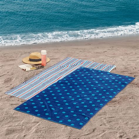 Mainstays Stripe And Polka Dot Reversible Cotton Beach Towel 2 Pack
