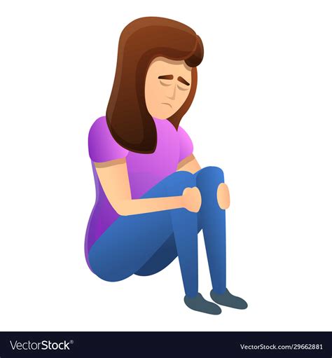 Cute Sad Woman Icon Cartoon Style Royalty Free Vector Image