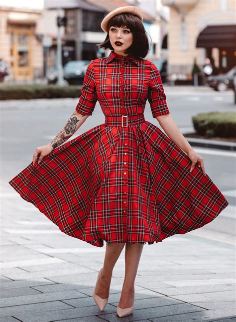 Way Out West Royal Stewart Tartan 50s Style Swing Dress Circle Dress 50s Fashion Inspired