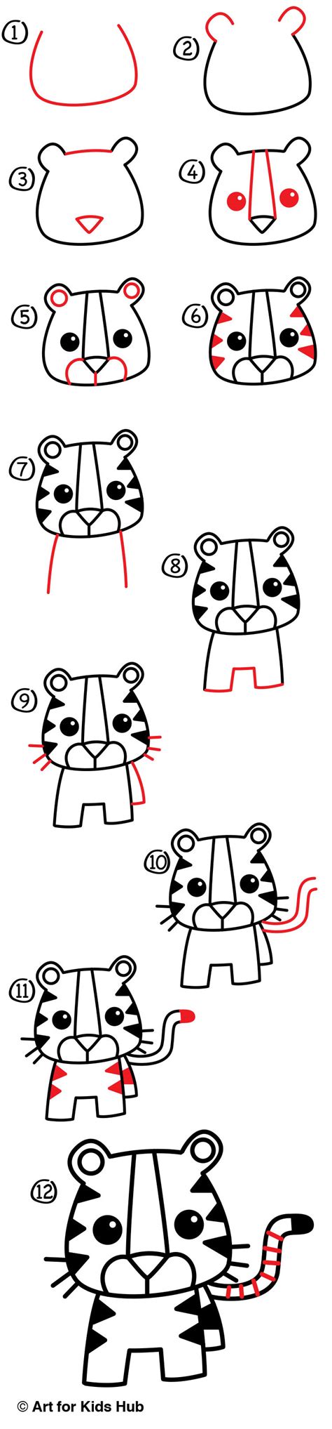 How to draw easy animals step by step image guide hat you spend some time studying the distinguishing characteristic of the animal like the trunk of. How To Draw A Cartoon Tiger - Art For Kids Hub