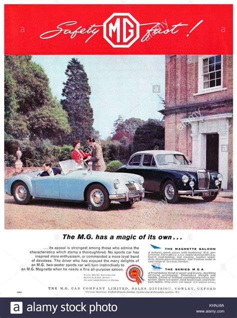 1958 British Advertisement For Mg Motor Cars Stock Photo Alamy