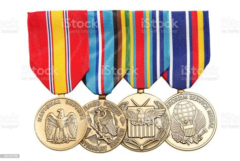 4 Military Medals Hanging On Colorful Ribbons Stock Photo Download