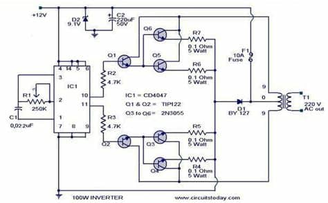 CD4017 100-Watt Inverter 12DC to 220AC | Circuit diagram ...