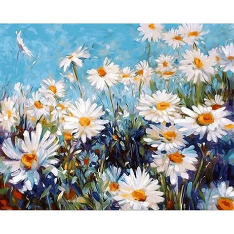 Wild White Daisy Flower Diy Digital Painting By Numbers Modern Wall Art