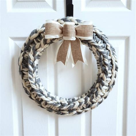 Chunky Crochet Wreath Chunky Knit Wreath Chunky Yarn Wreath Etsy