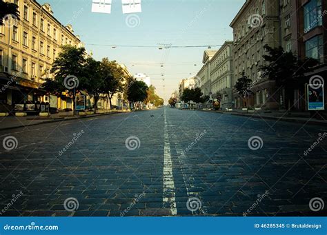 Empty Morning Street In City Kiev Editorial Image Image Of City