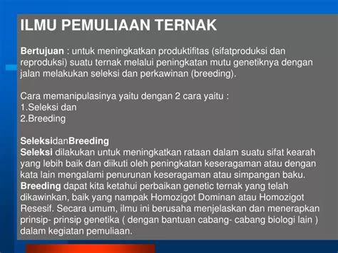 PPT ILMU PEMULIAAN TERNAK PowerPoint Presentation Free Download ID