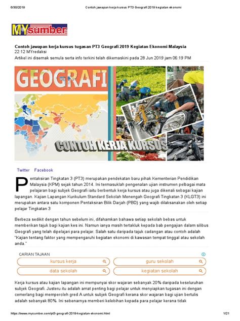 Contoh geografi pt3 2017 : Contoh Jawapan Kerja Kursus PT3 Geografi 2019 Kegiatan Ekonomi