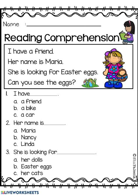Reading Comprehension Online Worksheet For Grade 1