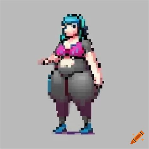 Plump Female Pokemon Trainer In Full Body Pixel Art Anime Style On Craiyon