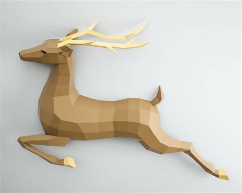 3d Papercraft Deer Paper Craft Model Stag Origami Caribou Etsy