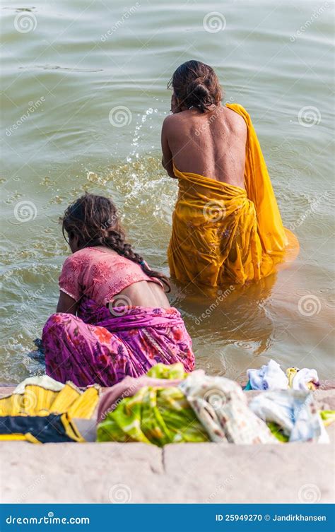 Two Women Take A Bath In The River Ganges Editorial Image Image Of