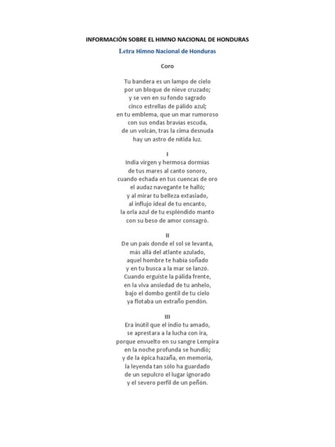Letra Y Explicacic3b3n Del Himno Nacional De Honduras Entretenimiento