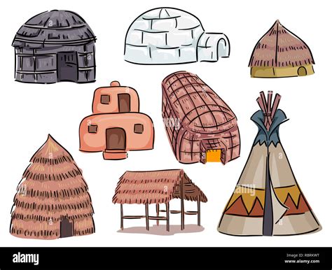 Illustration Of Different Native American Houses From Teepee To Igloo