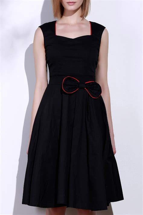 Off Vintage Sweetheart Neck Bowknot Embellished Sleeveless Dress