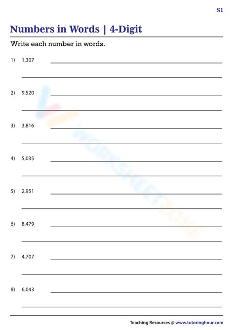 Numbers In Words 4 Digit Worksheet Zone