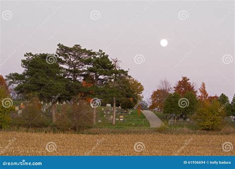 Moonrise Over The Cemetary Stock Photo Image Of Orange 61936694