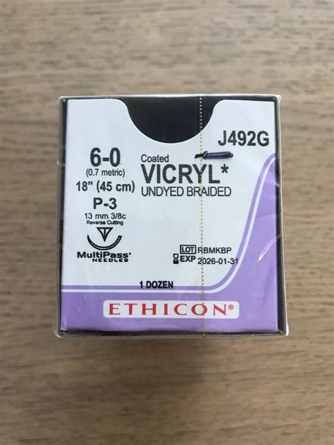 New Ethicon J492g Vicryl Undyed Braided Suture 6 0 18in P 3 Reverse