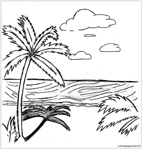 Tropical Beach Beach Coloring Pages For Adults Tropical Island Sunset