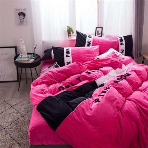 Victoria S Secret Pink Embroidery Flannel Bedding Set Model 4