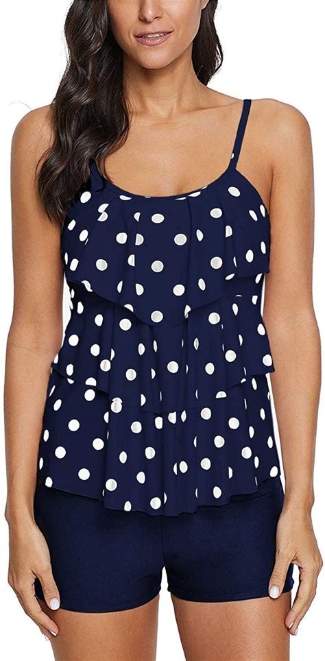 Century Star Swimsuits For Women Flounce Printed Bathing Blue Dots