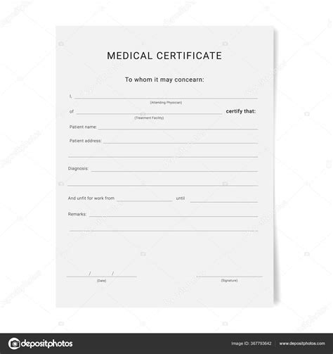 Medical Certificate Form Sick Leave Pad Template Stock Vector By
