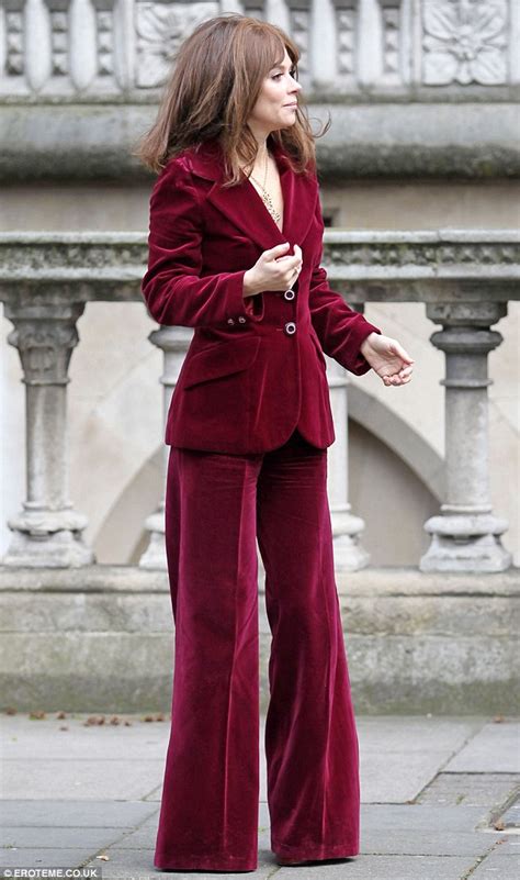 Anna Friel Rocks A 70s Red Velvet Two Piece On The King Of Soho Set