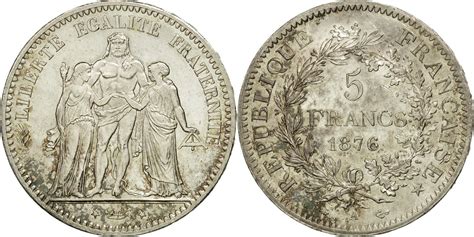 France 5 Francs 1876 A Coin Hercule Paris Silver Km8201 Au55 58