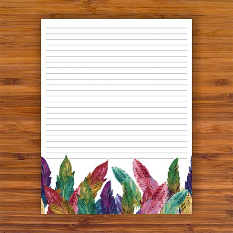 Printable Lined Writing Paper Beautiful Feathers A4 Etsy
