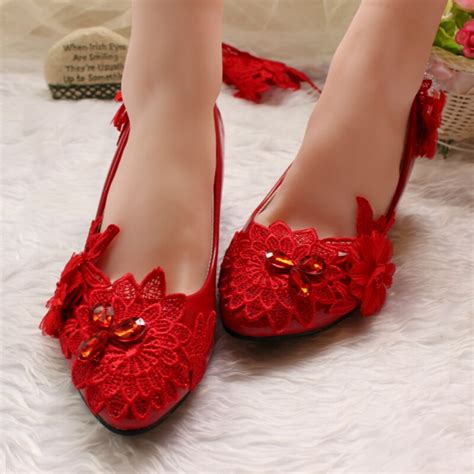 5cm Heel Red Lace Flowers Wedding Party Shoes For Woman Bridal Bride Nq282 Bridesmaid Ladies