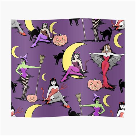 Vintage Halloween Pinup Girls Poster By Beesocks Redbubble
