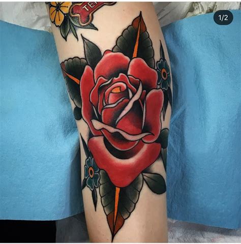 Traditional Rose Knee Tattoo Andy Wiszowaty Untold Gallery Portage In