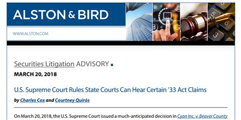Securities Litigation Advisory Us Supreme Court Rules State Courts Can Hear Certain 33 Act