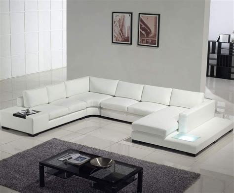 T White Bonded Leather Sectional Sofa Set With Light Modern Leather