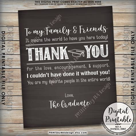 Graduation Thank You Sign Thank You Card Graduation Party Etsy