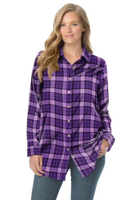 Woman Within Womens Plus Size Classic Flannel Shirt Shirt