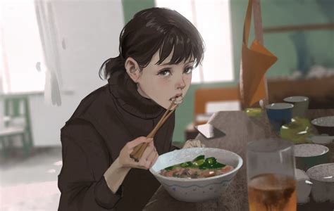 Rui Li Anime Girls Artwork Anime Eating Anime Girls Eating Hd