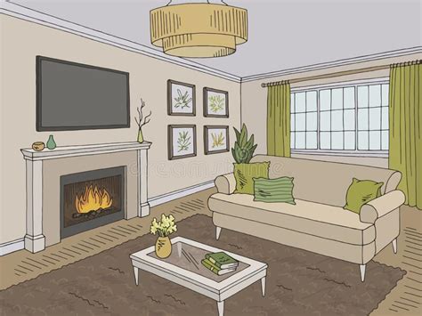 living room graphic color home interior sketch illustration vector