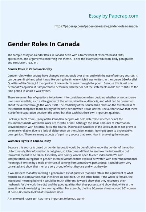 Gender Roles In Canada Free Essay Example