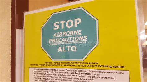Respiratory Airborne Isolation Sign Outside Of Hospital Room Stock