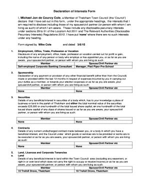 Fillable Online Thatchamtowncouncil Gov Declaration Of Interests Form